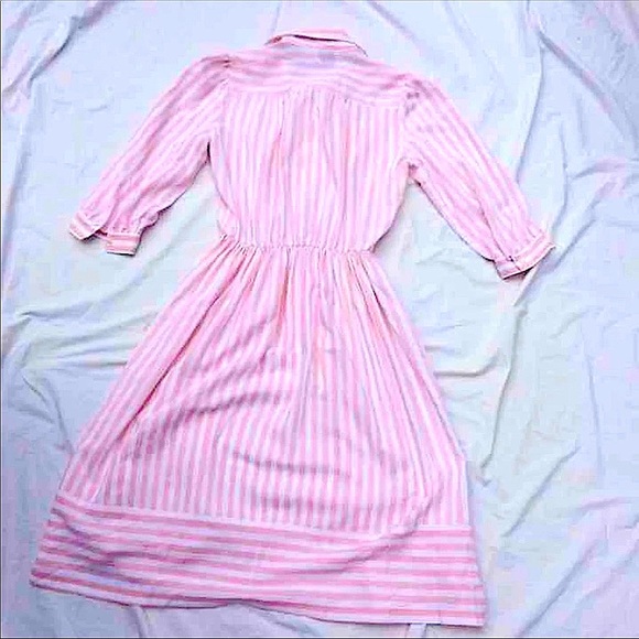 Vintage 1950’s shirt dress R.E.O. pink & white stripes. Measurements reflect Sm. - Picture 2 of 4